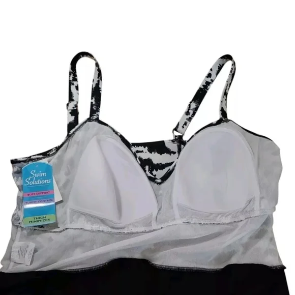 Swim Solutions Tummy Control V-neck One Pc Swimsuit Woman Plus 22W Black Tiered - Picture 7 of 10